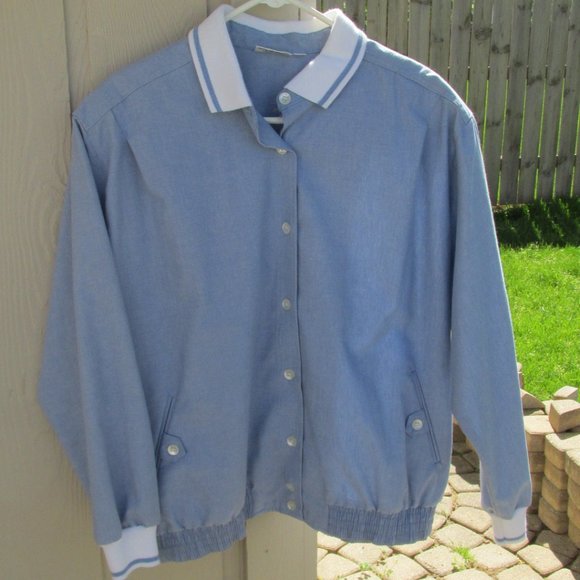 Alfred Dunner Blue Jacket with White Knit Collar and Cuffs Sz. 18 - Picture 2 of 9